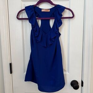 Elegant Blue Ruffle Sleeveless Top